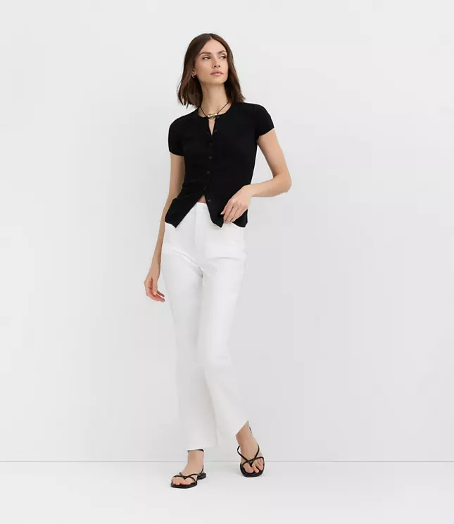 Rivete Welt Pocket High Rise Kick Crop Jeans in White | LOFT