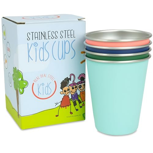 Amazon.com | Stainless Steel Kids Cups - Set of 4 - Metal Cups for Children and Toddlers, Premium... | Amazon (US)