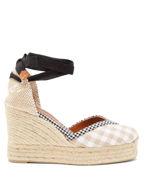 Castañer - Cosmos 110 Gingham Canvas & Jute Espadrilles - Womens - Beige White | Matches (US)