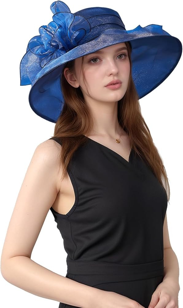 Women Kentucky Church Derby Hat Organza Wide Brim Sun Hat for Lady Dress Tea Party Wedding | Amazon (US)