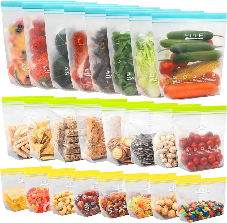 SPLF 24 Pack Reusable Food Storage Bags Dishwasher Microwave Safe, BPA Free Reusable Freezer Bags... | Amazon (US)