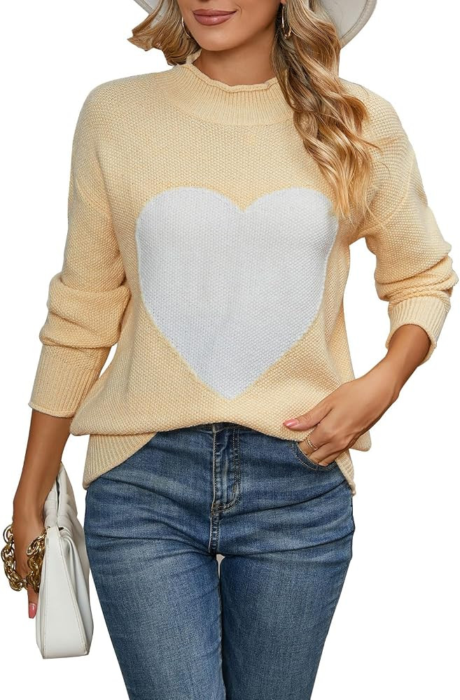 Alsol Lamesa Women’s Cute Heart Sweater Crew Neck Long Sleeve Casual Pullover Knitted Valentine... | Amazon (US)