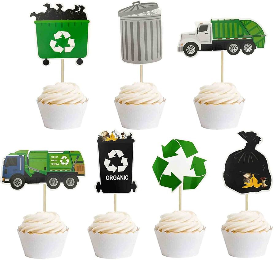 Garbage Truck Birthday Party Supplies Garbage Truck Cupcake Toppers for Trash Waste Management Re... | Amazon (US)