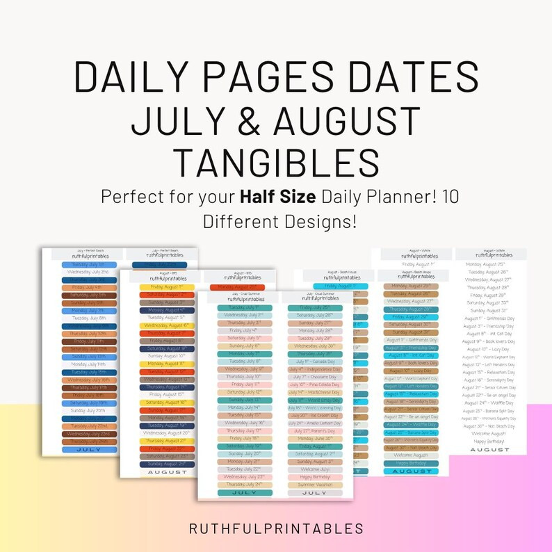 July & August 2025 Daily Pages Dates HALF Size TANGIBLE - Etsy | Etsy (US)