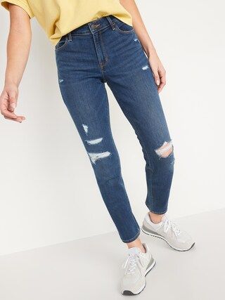 Mid-Rise Distressed Power Slim Straight Jeans for Women | Old Navy (US)