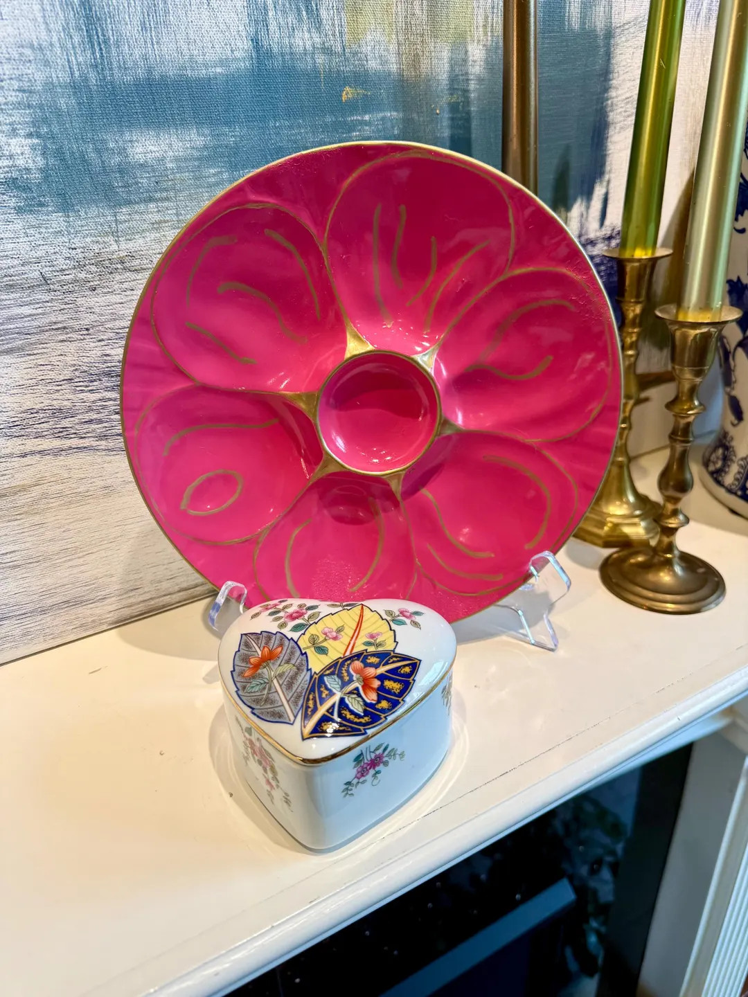 Vintage Tobacco Leaf Porcelain Heart Shaped Box | Etsy (US)