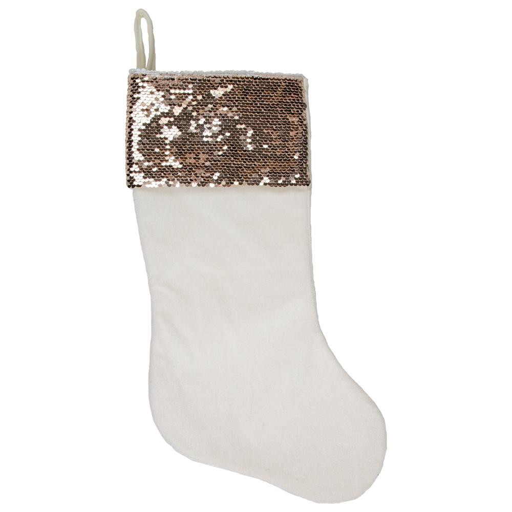 Northlight 20 in. Rose Gold and White Reversible Sequin Cuff Polyester Christmas Stocking, White;Ros | The Home Depot