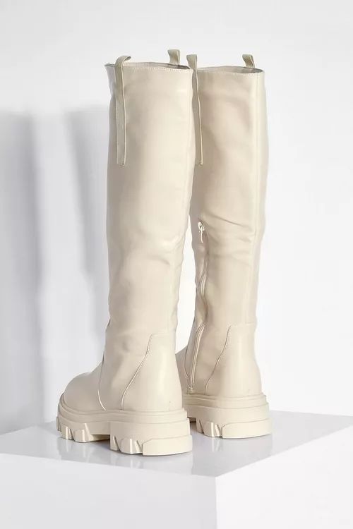 Wide Width Tab Detail Chunky Knee High Boots | Boohoo.com (US & CA)