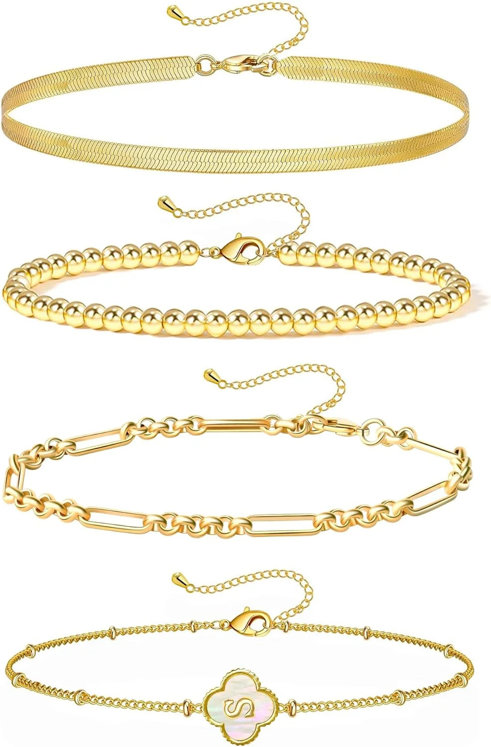 Gold Bracelets for Women Girls, 24K Real Gold Plated A-Z Letter Sets Link Chain Bracelets Stack, ... | Walmart (US)