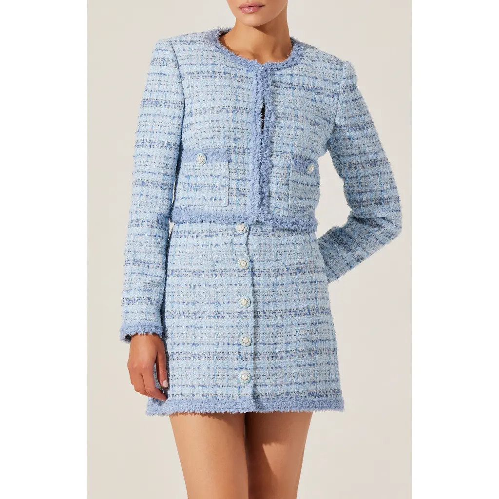 ASTR the Label Milena Tweed Jacket in Blue at Nordstrom, Size Small | Nordstrom
