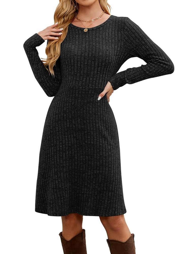 Naggoo Womens Winter Long Sleeve Sweater Dress Crew Neck A Line Fall Dresses 2025 | Amazon (US)