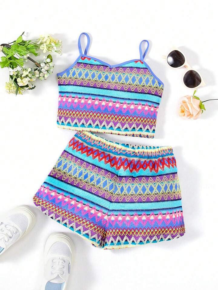 SHEIN Tween Girl Geo Pattern Cami Top & Shorts | SHEIN USA | SHEIN