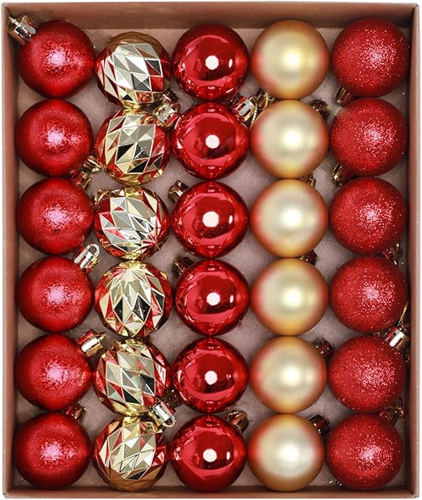30ct Christmas Ornaments Tree Decorations Set-1.57 Inch Red Gold Shatterproof Decorative Hanging ... | Amazon (US)