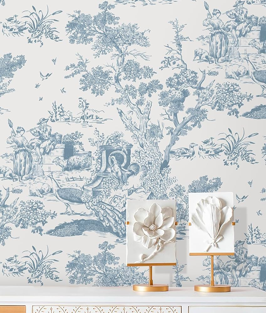 Peel and Stick Wallpaper Blue and White Wallpaper Toile Removable Self-adhesive Wallpaper for Bed... | Amazon (US)