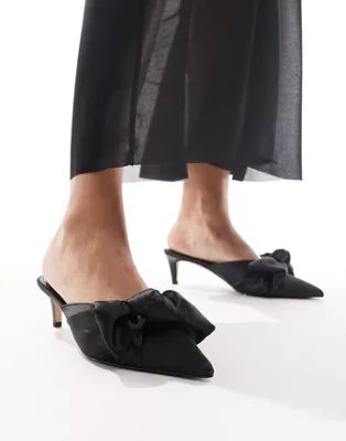 & Other Stories satin pointed kitten heel pumps with bow in black | ASOS (Global)