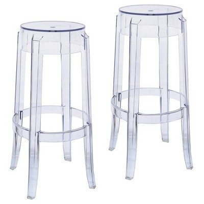 LeisureMod Averill Modern Barstool Set of 2 with Clear Acrylic Seat and Legs, Transparent Bar Height Chairs for Kitchen Island or Home Bar | Target