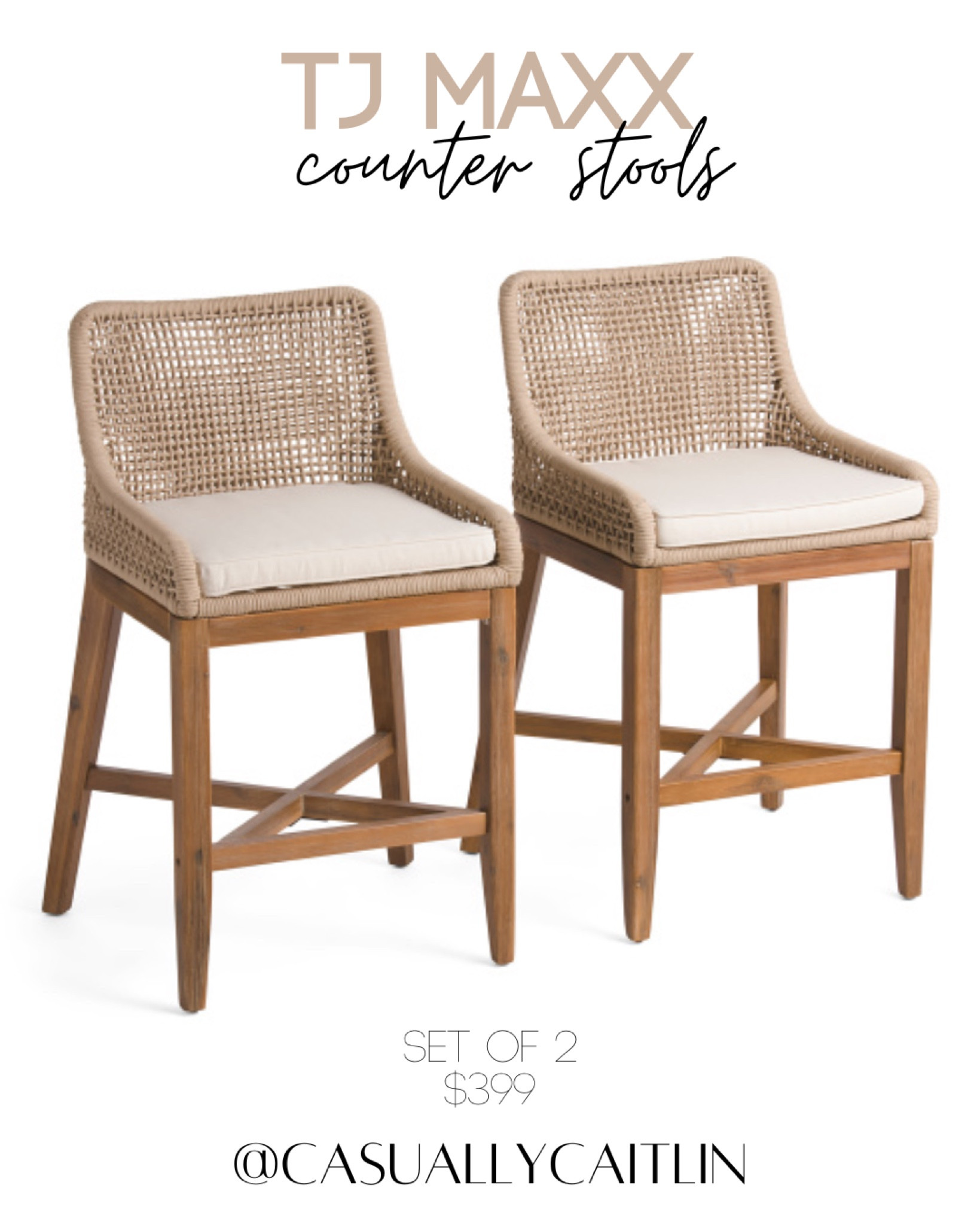 Back in stock!! This solid taupe color rarely is available and it’s my absolute favorite! A set of 2 for $399!

Counter stools, woven kitchen stools, kitchen furniture , home decor, affordable furniture , designer dupe, tj maxx finds, tj maxx home, transitional style, home finds, bar stools, kitchen island, affordable home finds 

#LTKhome #LTKstyletip #LTKSeasonal