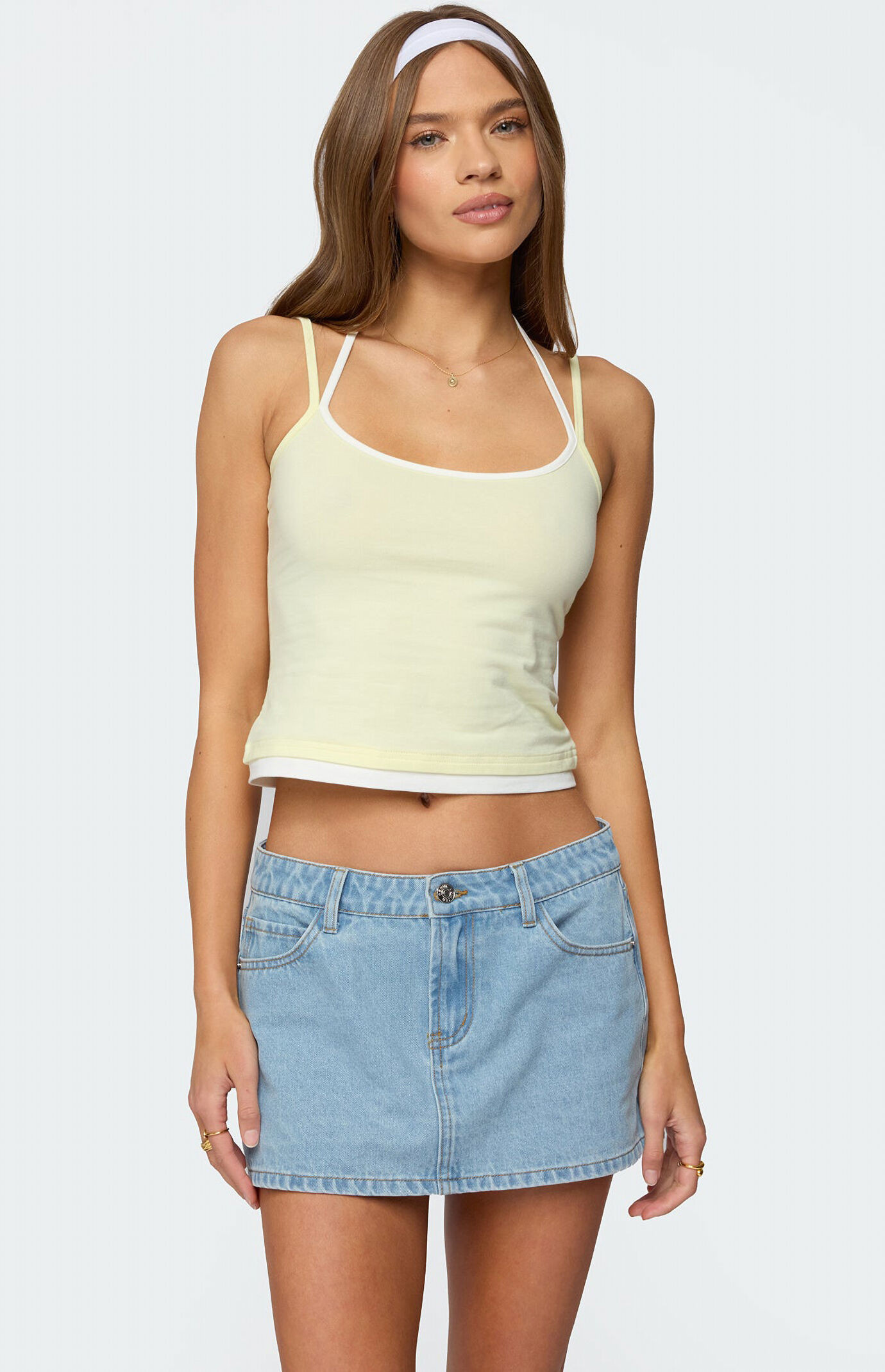 Edikted Women's Roya Layered Halter Tank Top in Yellow/White - Size Medium | PacSun