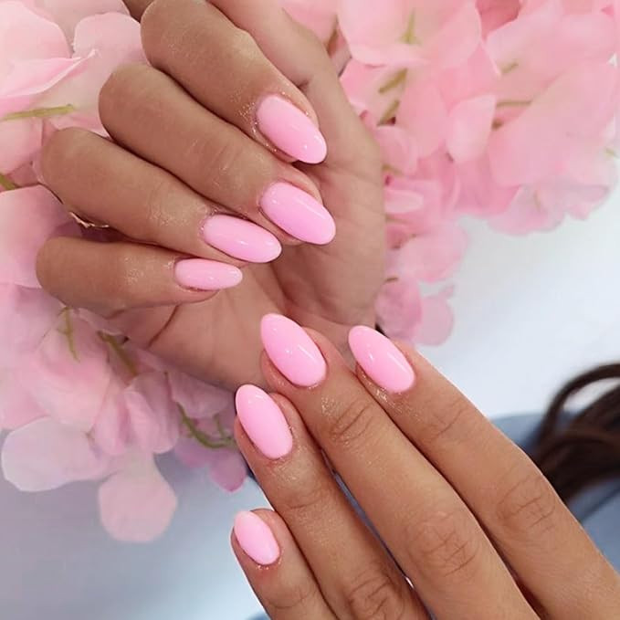 Modelones Pink Press on Nails Almond, Summer Short Almond Fake Nails, Reusable Nail Kit with Nail... | Amazon (US)
