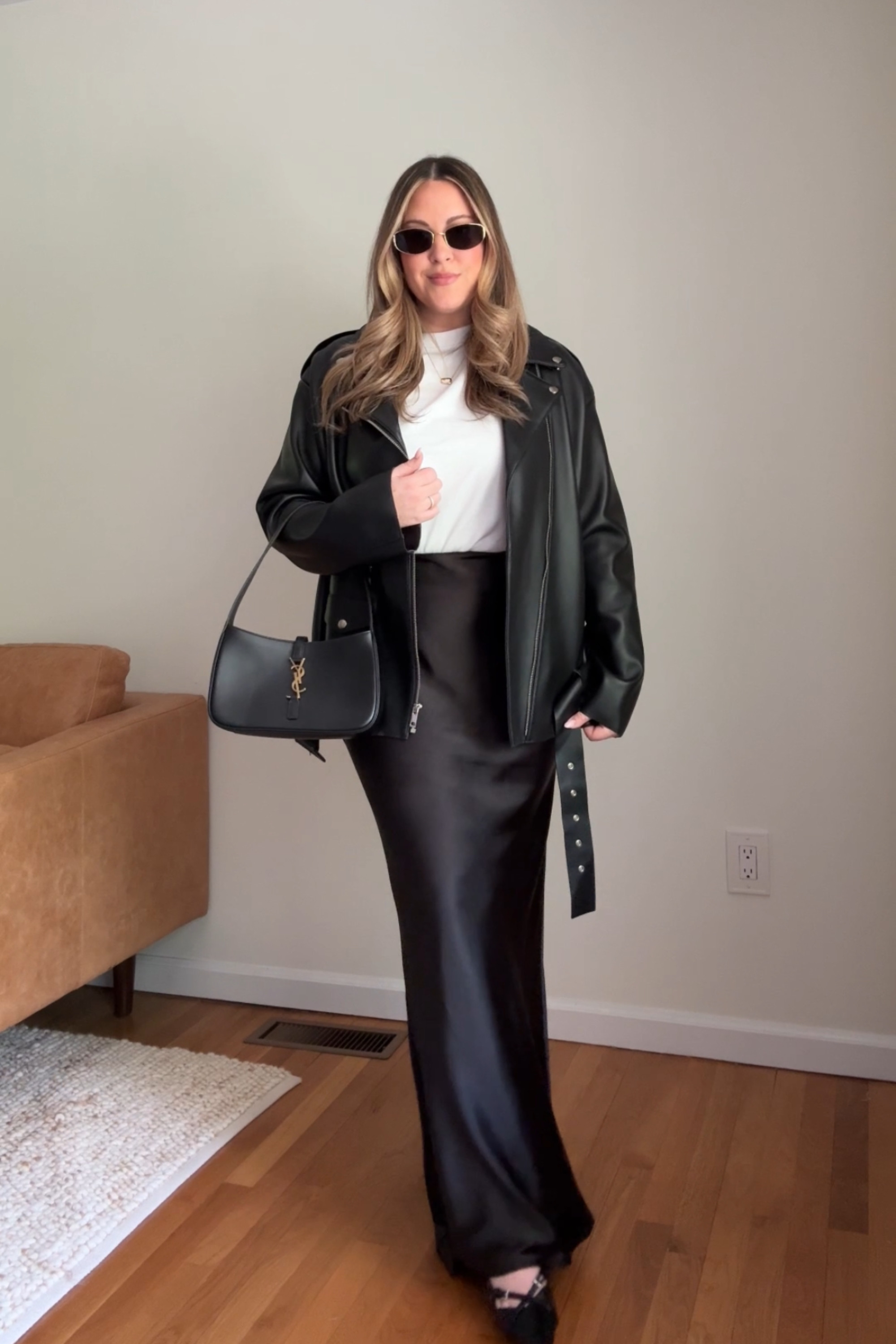 Spring Capsule 〰️ Ways to wear a satin skirt. Skirt is old REVOLVE so linking similar! M in tee and leather jacket.

satin skirt outfit, maxi skirt outfit, black maxi skirt, black satin skirt, spring outfits, workwear outfit, spring capsule wardrobe, leather jacket outfit 

 #LTKSeasonal #LTKFindsUnder100 #LTKStyleTip