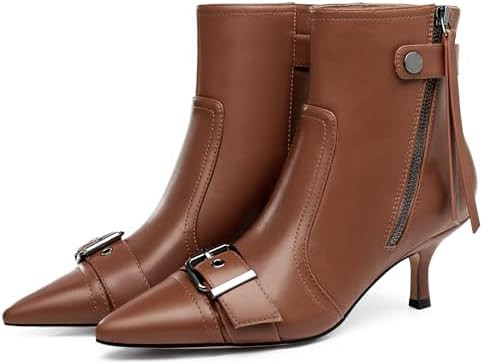 Coutgo Womens Kitten Heel Ankle Boots Pointed Toe Buckle Side Zipper Tassel Fall Winter Booties S... | Amazon (US)