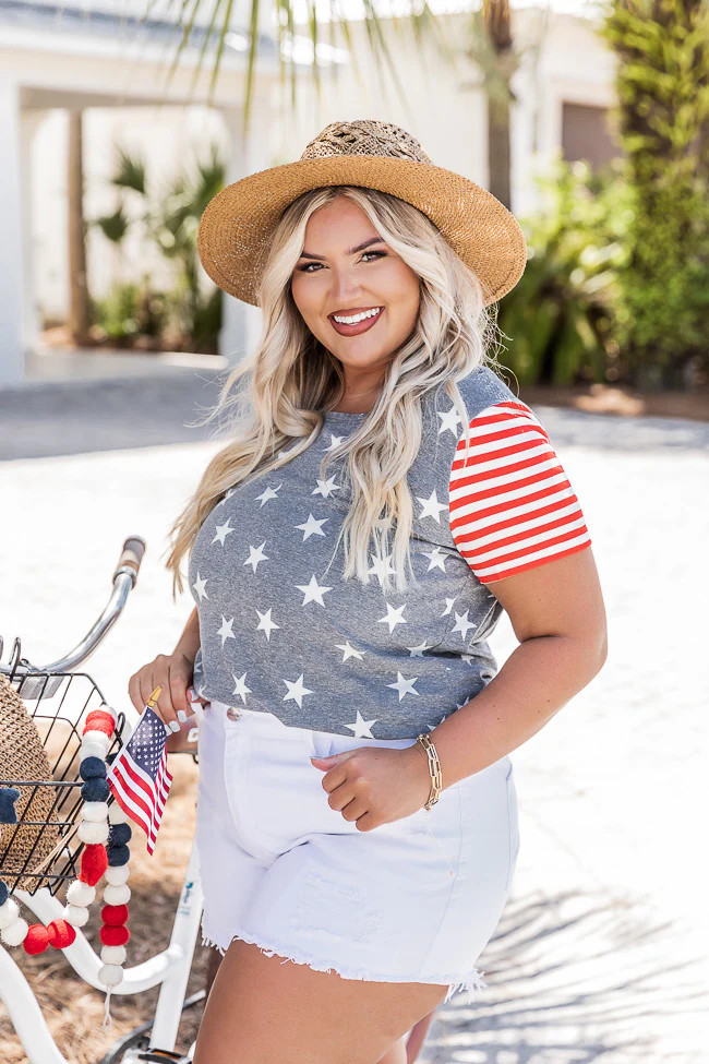 Believe In Something Navy Star/Stripe Blouse | Pink Lily