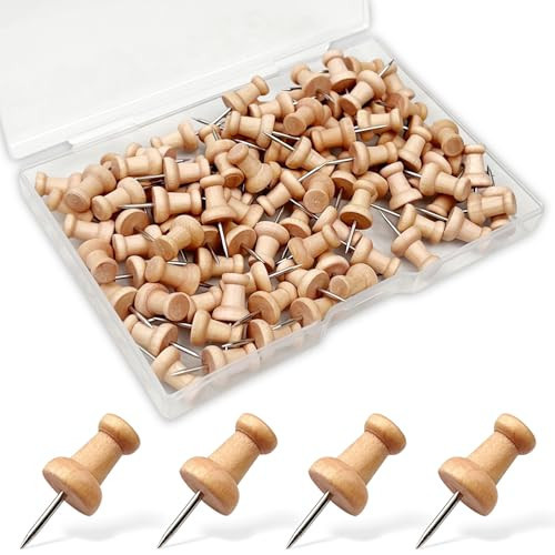 100PCS Wooden Push Pins – Decorative Thumb Tacks for Cork Board, Wall, Bulletin Board & Map Marking | Amazon (US)