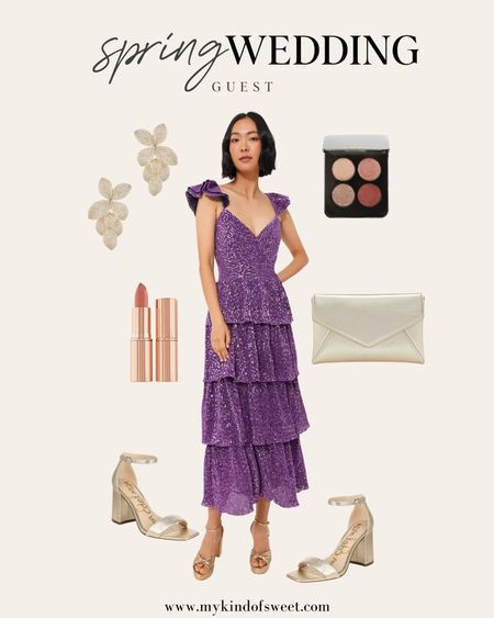 Spring wedding guest outfit idea. I love this purple tiered dress and gold heels.  

#LTKSeasonal #LTKwedding #LTKstyletip