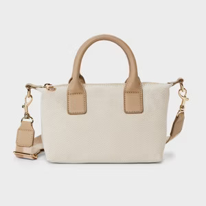 Foundational Mini Tote Handbag - Universal Thread™ Natural/Tan: Canvas Cotton Shell, Double Han... | Target
