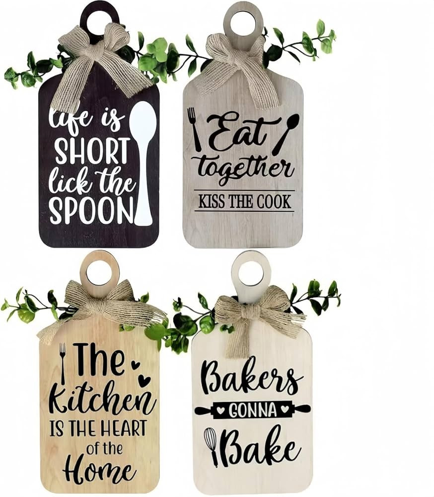 4 Pieces Wooden Hanging Sign Kitchen Wooden Wall Art Rustic Wood Bar sign Farmhouse Style Wall Ar... | Amazon (UK)