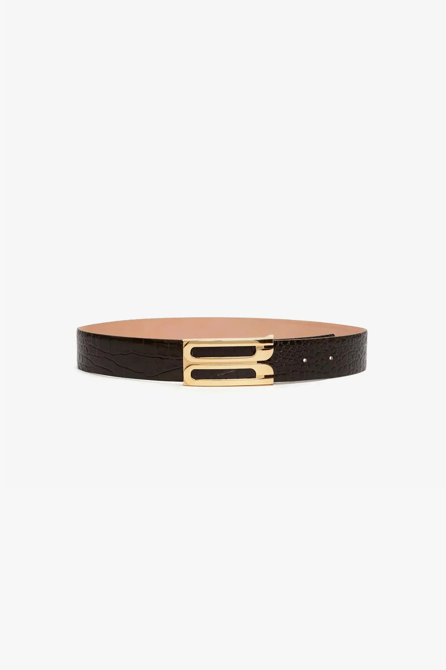 Jumbo Dorian Belt In Chocolate Croc Embossed Leather | Victoria Beckham UK