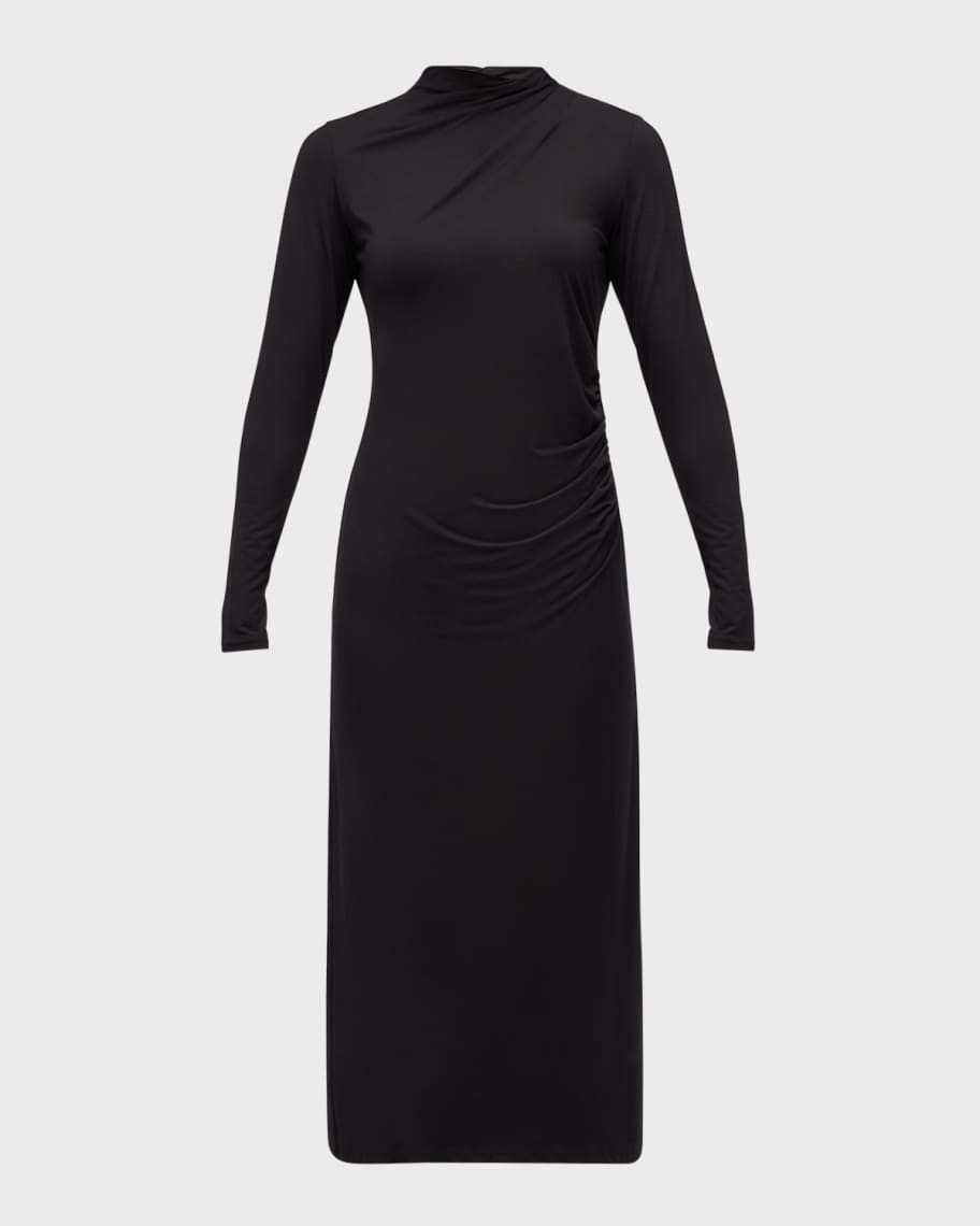 Vince Long-Sleeve Ruched TurtleNeck Midi Dress | Neiman Marcus