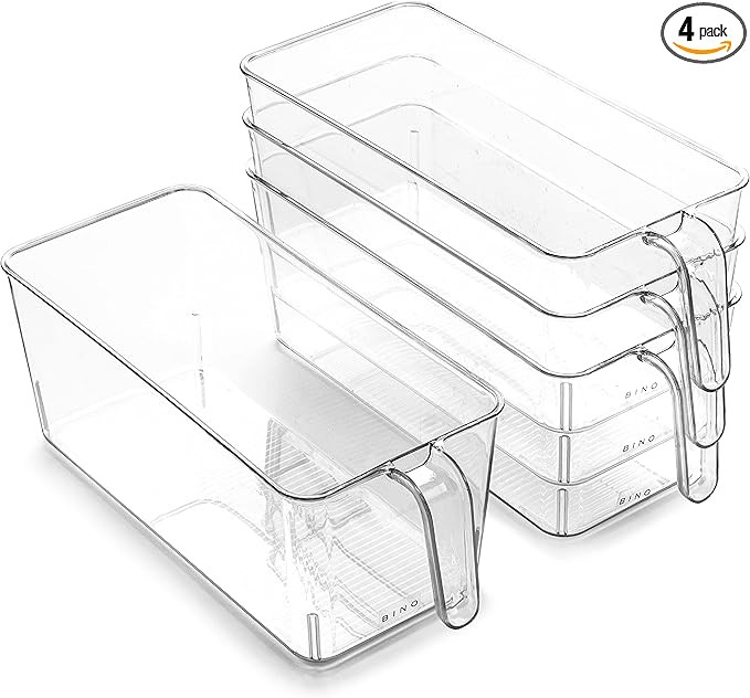 BINO l Plastic Storage Bins l THE HOLDER COLLECTION l 4-Pack, Medium Multi-Use Clear Containers f... | Amazon (US)