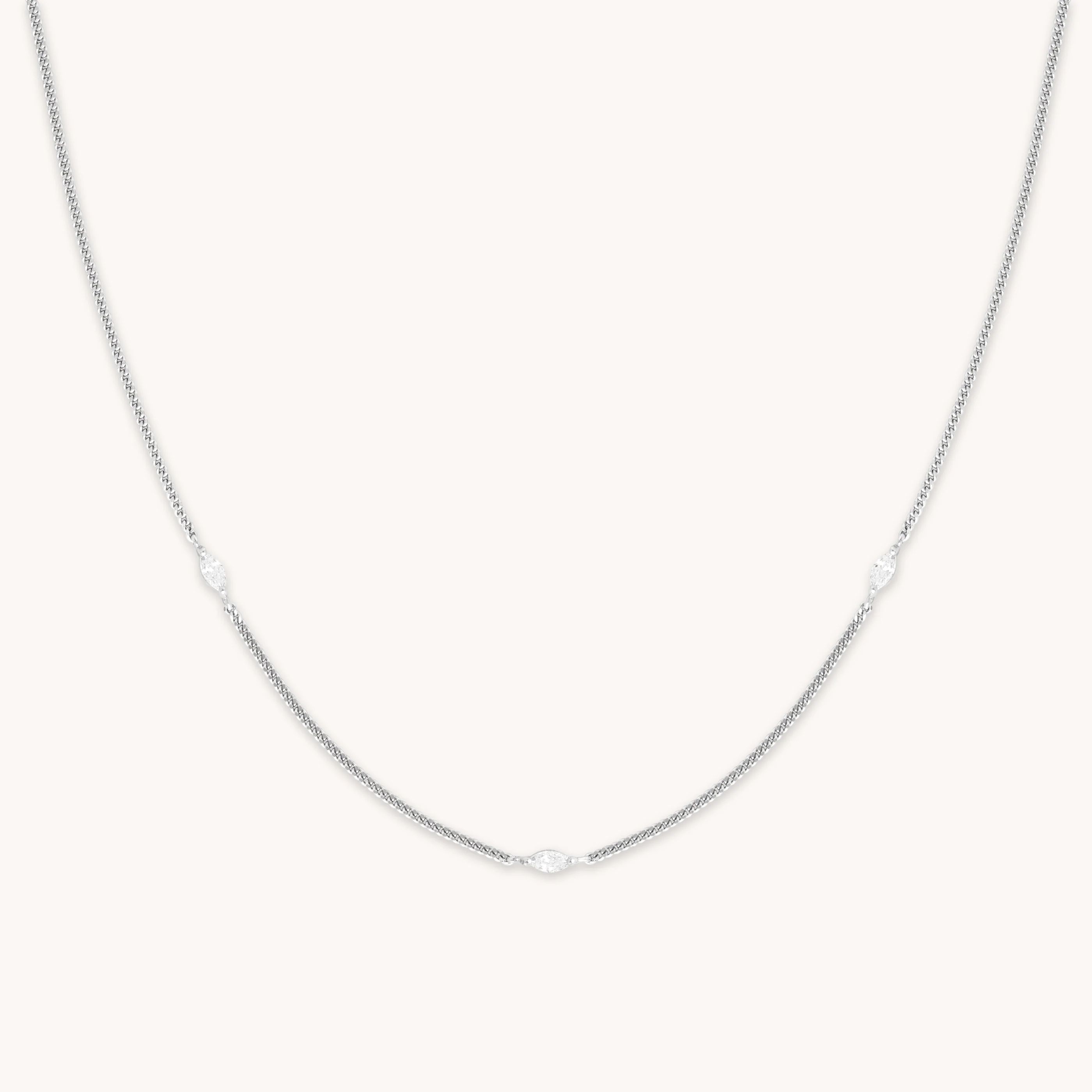 Navette Crystal Silver Chain Necklace | Astrid & Miyu Necklaces | Astrid and Miyu