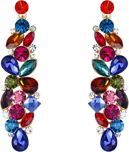 EVER FAITH Bridal Tear Drop Flower Cluster Dangle Earrings Crystal Rhinestone | Amazon (US)