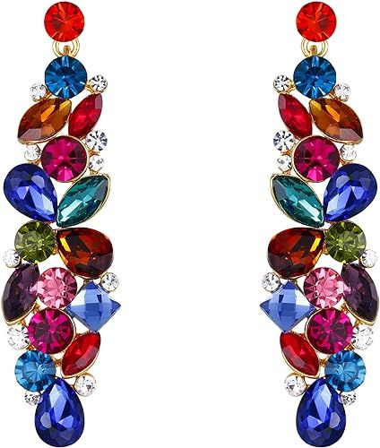 EVER FAITH Bridal Tear Drop Flower Cluster Dangle Earrings Crystal Rhinestone | Amazon (US)