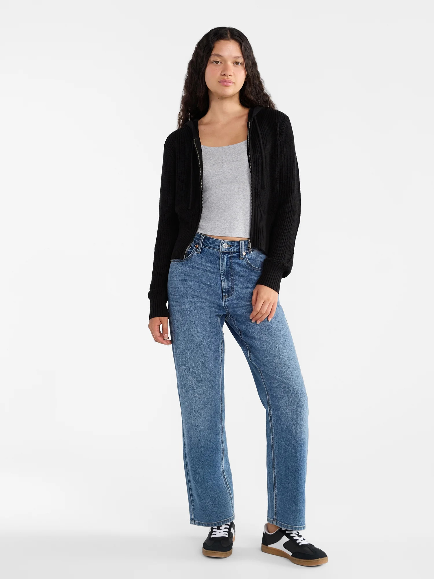 No Boundaries Two Way Zip Up Hoodie Sweater, Lightweight, Women's | Walmart (US)