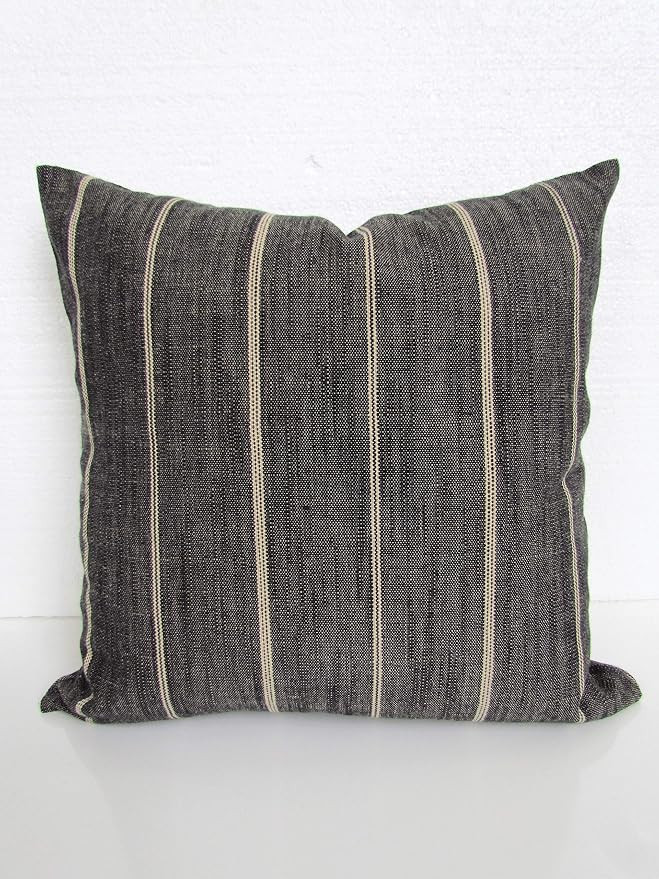 Charcoal Ticking Stripe Throw Pillows - Farmhouse Black Pillow Covers | Amazon (US)