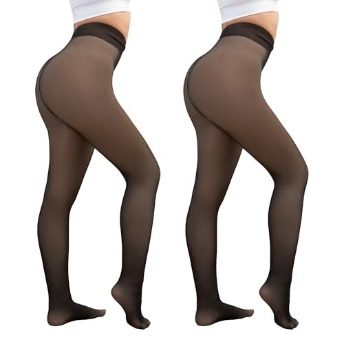 LAZYROSY Fleece Lined Tights Sheer Thick Tight for Women Fake Translucent Warm Pantyhose Leggings Women Sheer Thick Tights Black+Black for Winter 2Pairs Small | Amazon (US)
