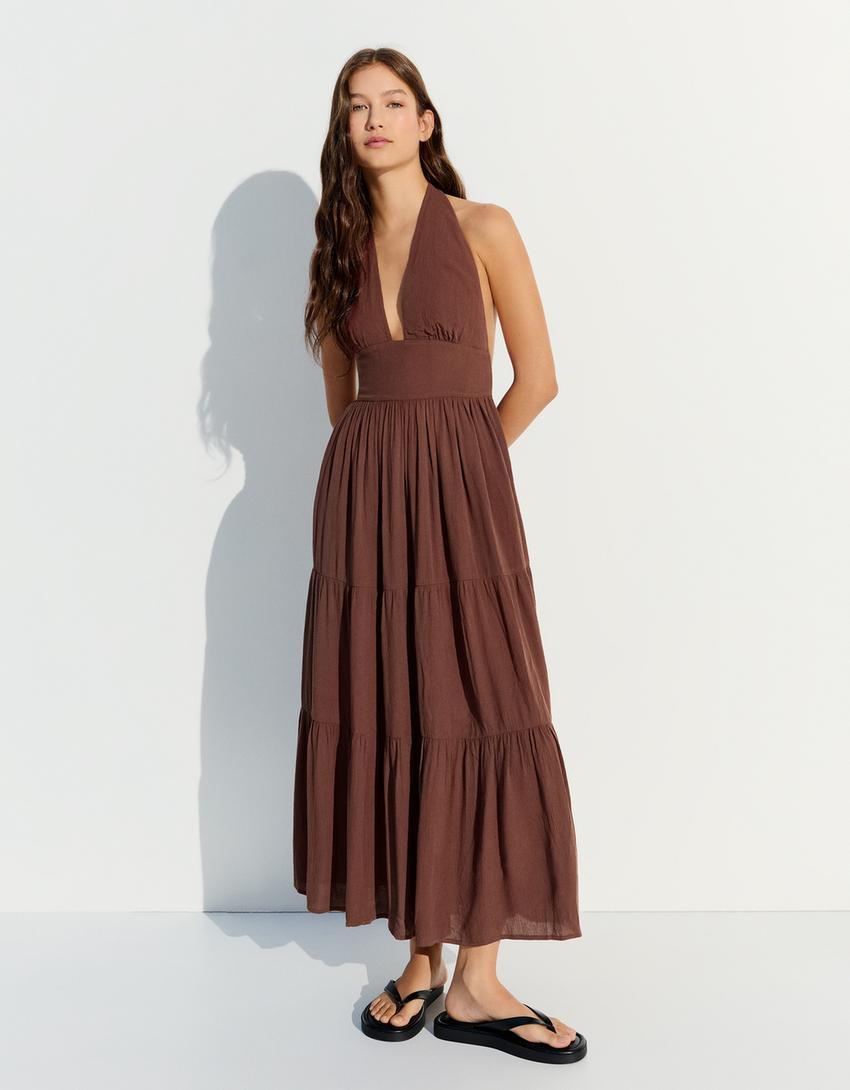 Rustic halter long dress - Women | Bershka UK