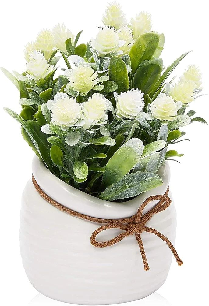 Juvale Artificial Flowers with Small White Vase, Home Decoration (3.5 x 6 Inches) | Amazon (US)