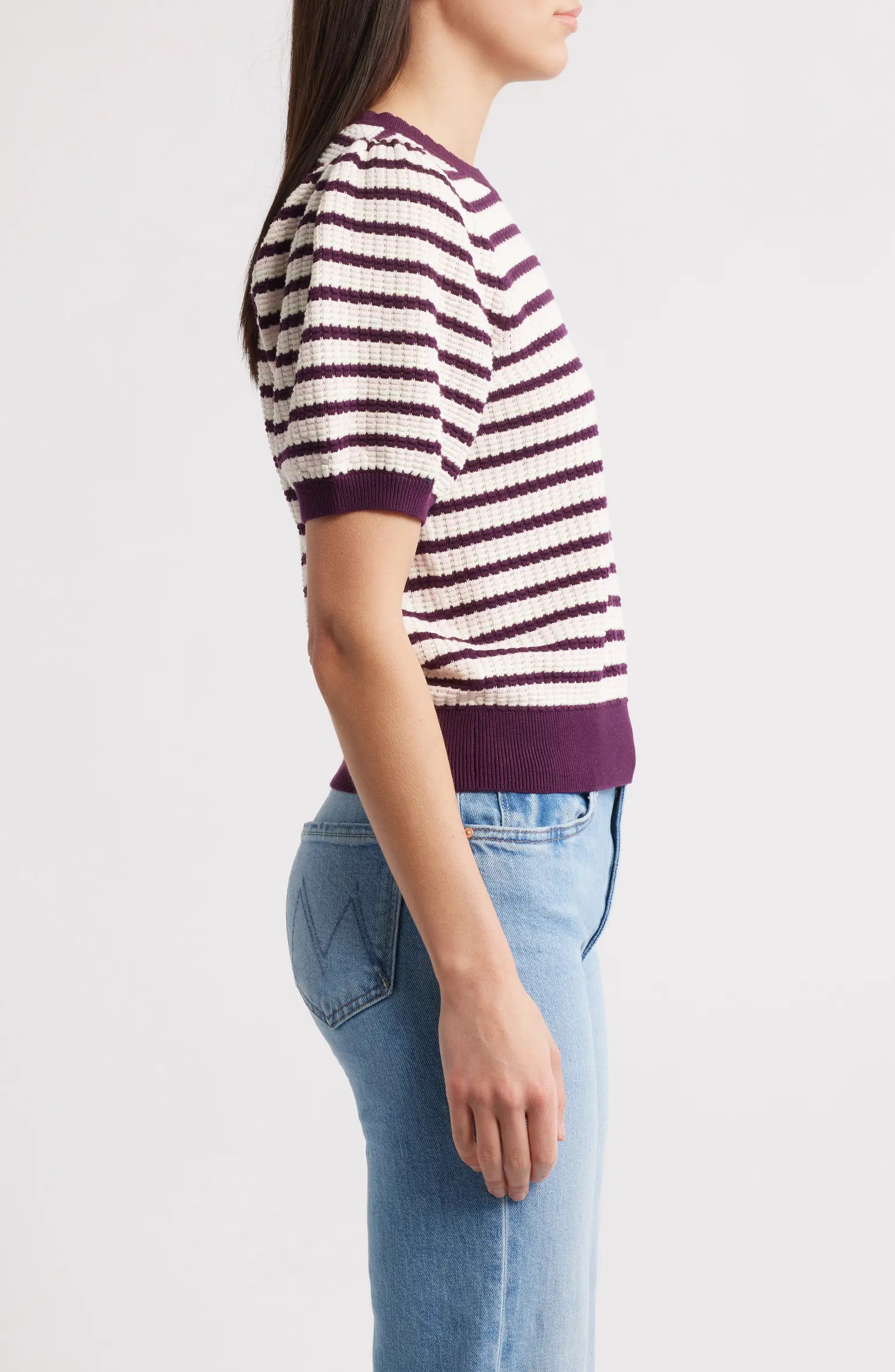 Scalloped Detail Puff Sleeve Cotton Sweater | Nordstrom