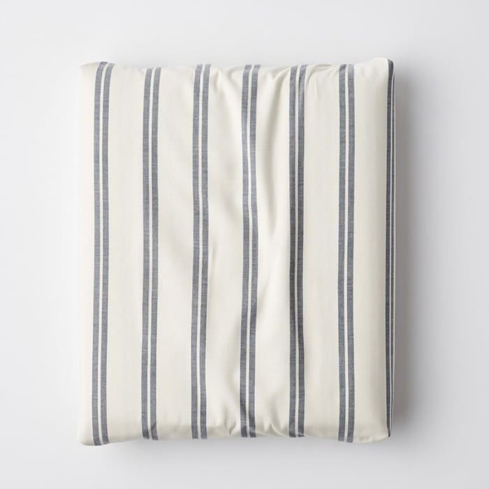 Narrow Stripe Classic Cool Cotton Percale Fitted Bed Sheet - Navy, Queen | The Company Store