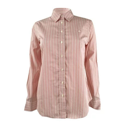 Lauren Ralph Lauren Women s Striped Cotton Broadcloth Shirt (XS Pink Multi) | Walmart (US)