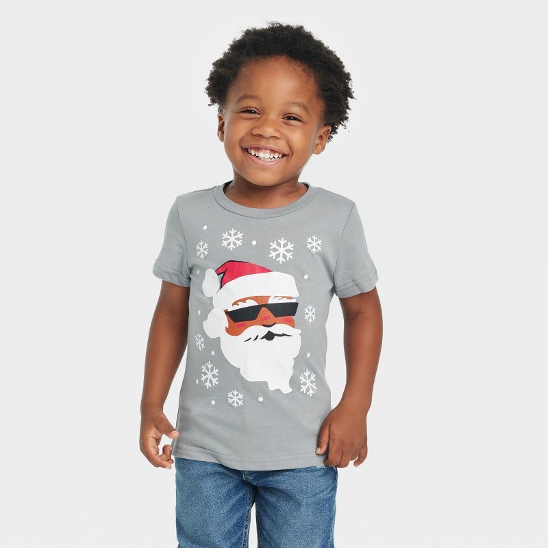 Toddler Boys' Well Worn Multicultural Santa Printed T-Shirt - Gray | Target