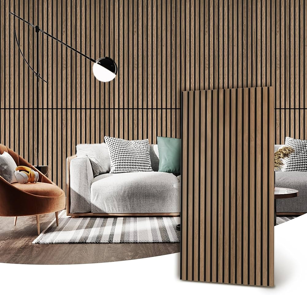 Wood Slat Wall Panel | 4 Pcs Acoustic Wall Panels 48" x 24.5" Wood Wall Panels 3D Sound Dampening... | Amazon (US)