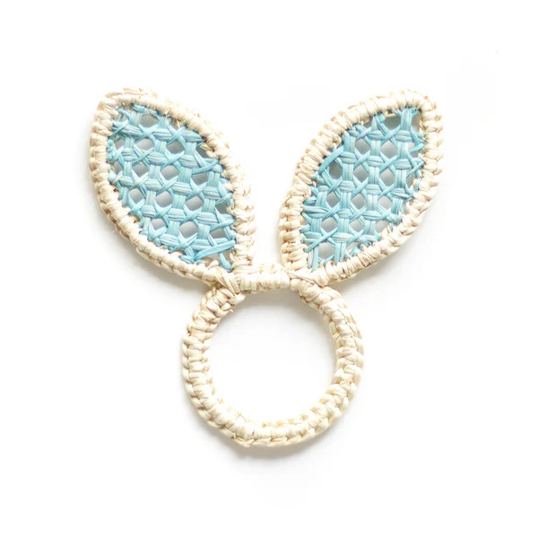Bunny Ears Rattan Napkin Ring, Blue | The Avenue