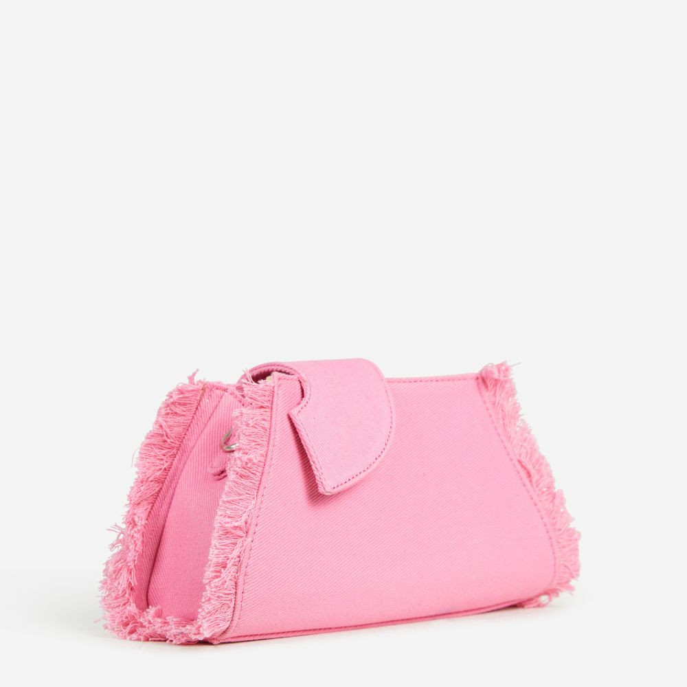 Quartz Frayed Edge Detail Shaped Shoulder Bag In Pink Denim | EGO (UK)
