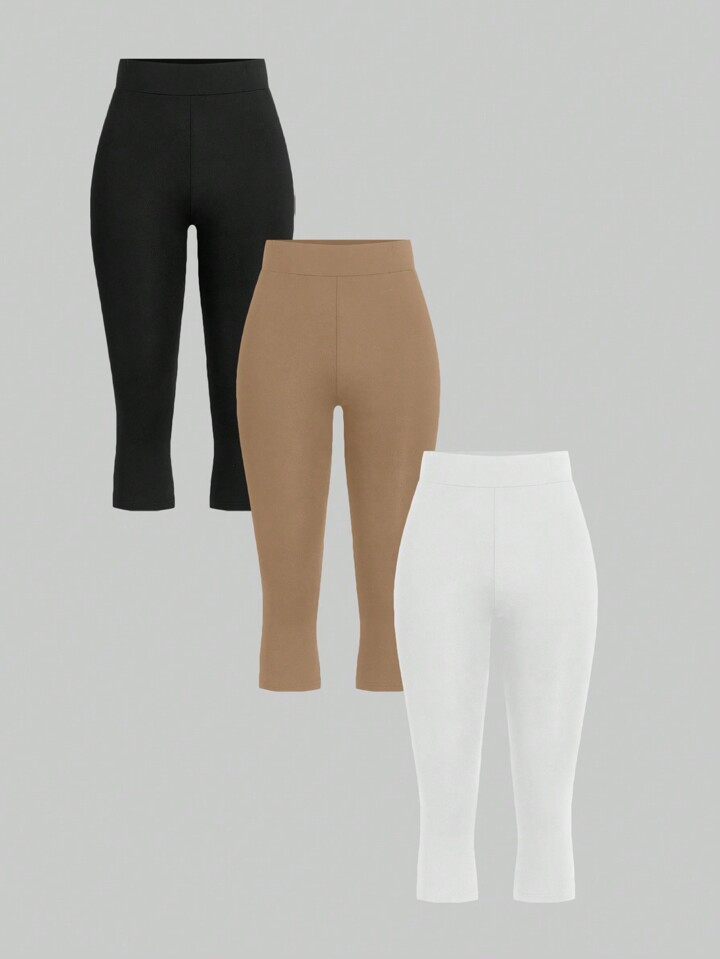 SHEIN Essnce 3pcs/Set Casual & Minimalist Tight Leggings Set For Women, Suitable For Summer | SHEIN