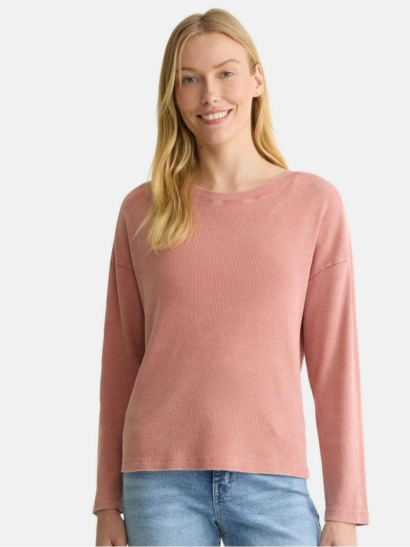 Time and Tru Women's Boxy Thermal Tee with Long Sleeves, Sizes XS-XXXL | Walmart (US)